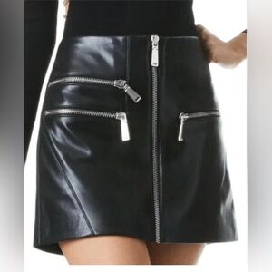 Alice and Olivia Kendale Front Zip Vegan Leather Mini Skirt